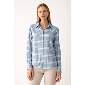 Faherty Womens Size M Blue Plaid Long Sleeve Button Down Shirt Supima Cotton
